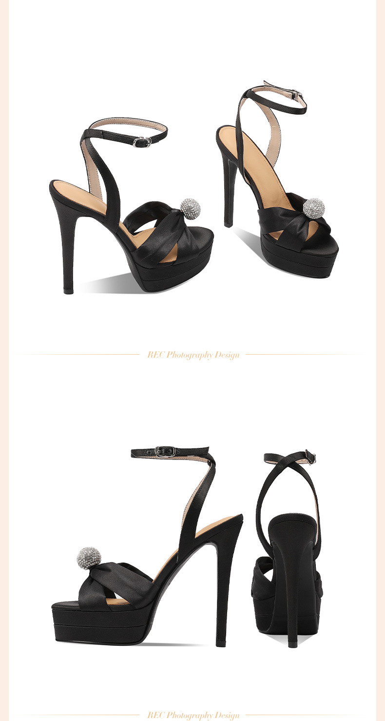 Sandal cao gót nữ satin quai ngang gót nhọn đính đá 13 cm — Màu đen chi tiết 12