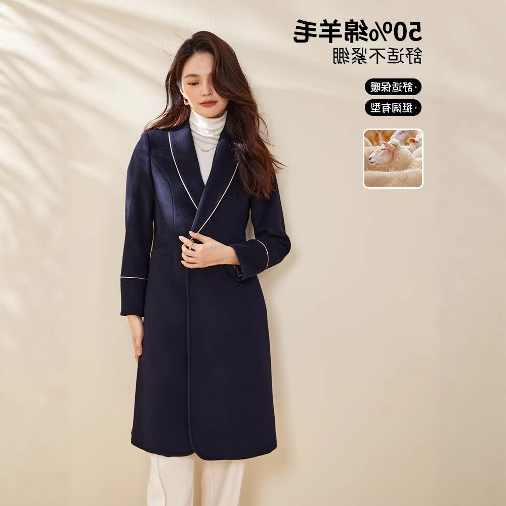 Stewardess Slim Business Attire Autumn and Winter Wool Front Desk New Long Woolen Coat Women's Jewelry Store Sense