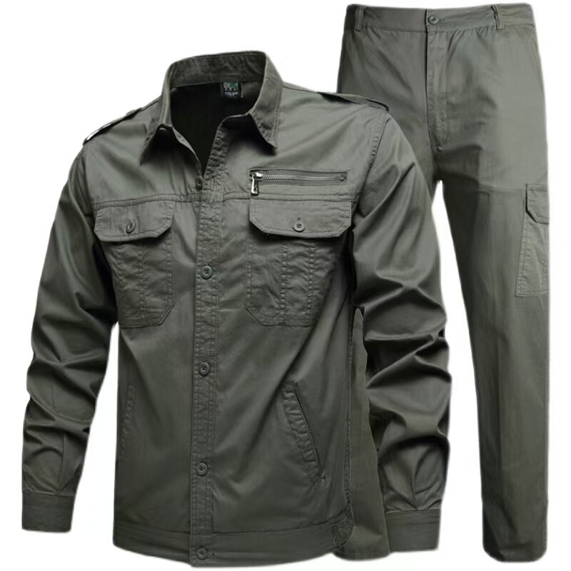 Summer Work Clothes Set Men's Long-sleeved Shirt Army Green Labor Insurance Clothing Electric Welding Tooling Breathable Quick-drying Training Camouflage Clothing