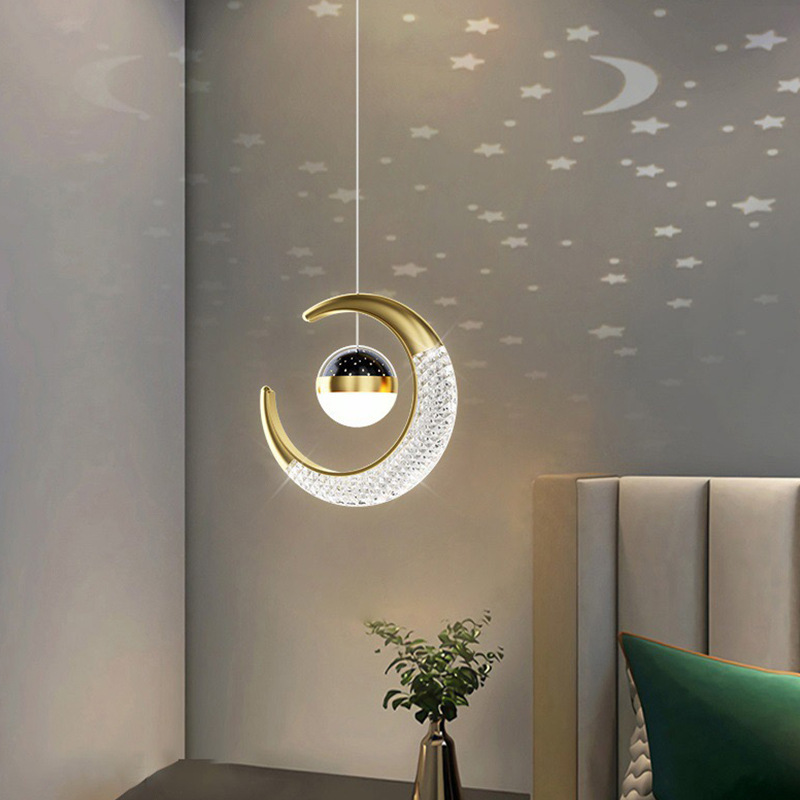 Bedroom Starry Sky Projection Pendant Light, Atmospheric Bedside Chandelier, Smart Remote Control, Voice-Controlled Height Adjustment, Living Room and Bedroom Pendant Light