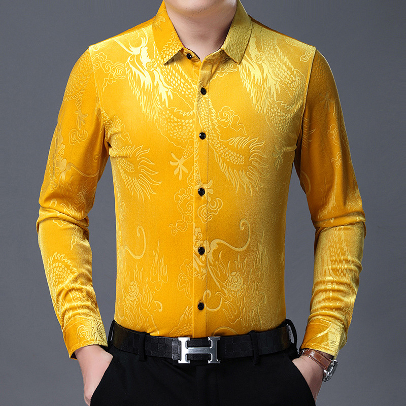 Casual Jacquard Long-Sleeve Shirt for Men with Dragon Pattern, Spring and Autumn Export Shirt, Cross-Border Vintage American-Style Shirt for Middle-Aged Men, Loose Fit Casual Jacquard Long-Sleeve Shirt for Men with Dragon Pattern, Spring and Autumn Export Shirt, Cross-Border Vintage American-Style Shirt for Middle-Aged Men, Loose Fit