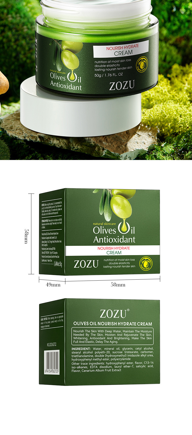 ZOZU All Olive Oil Nourishing&Moisturizing Cream Feuchtigkeitsspendende Gesichtscreme_voghion.com