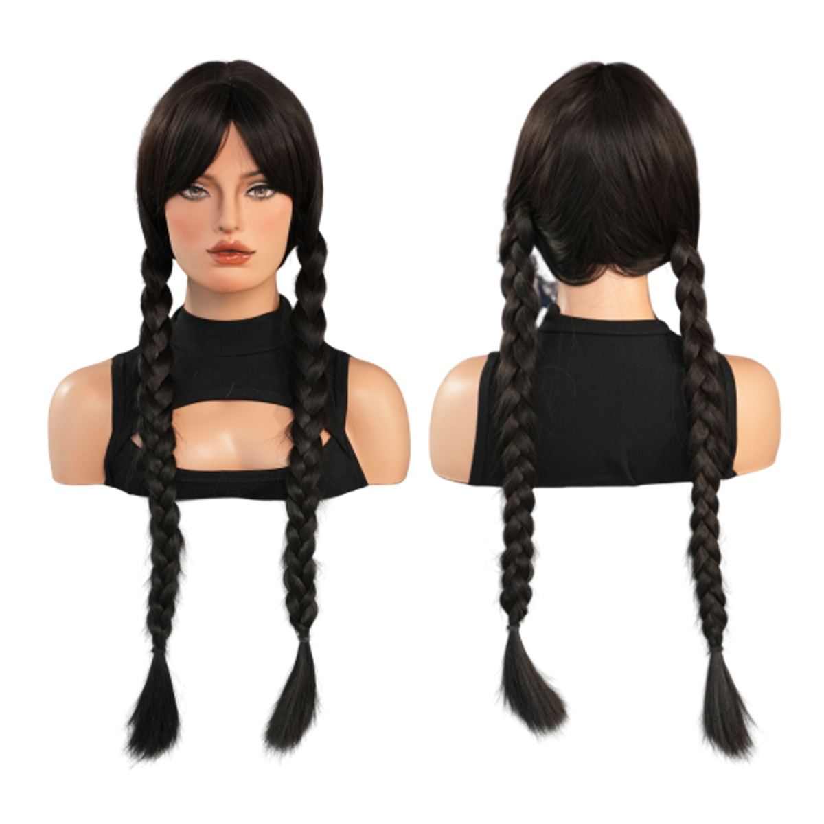 TEMU venta caliente Adams miércoles peluca Qi Liu largo trenzas fibra química cubierta de cabeza fábrica al por mayor en stock image 5