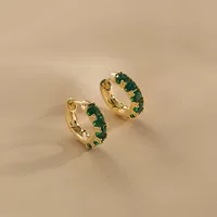 Earrings W683, zirconium stones, green or red, gold‑tone light‑luxury hoop design