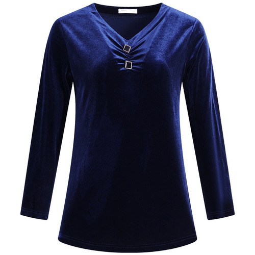 Middle-aged mother gold velvet bottoming shirt women's autumn and winter outer wear temperament collar warm long-sleeved tops fashionable shirt