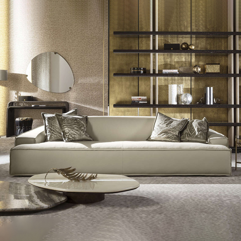 Modern Minimalist Roberto Cavalli Fabric and Leather Sofa for Small Apartments Living Room Luxury Three-Seater Sofa