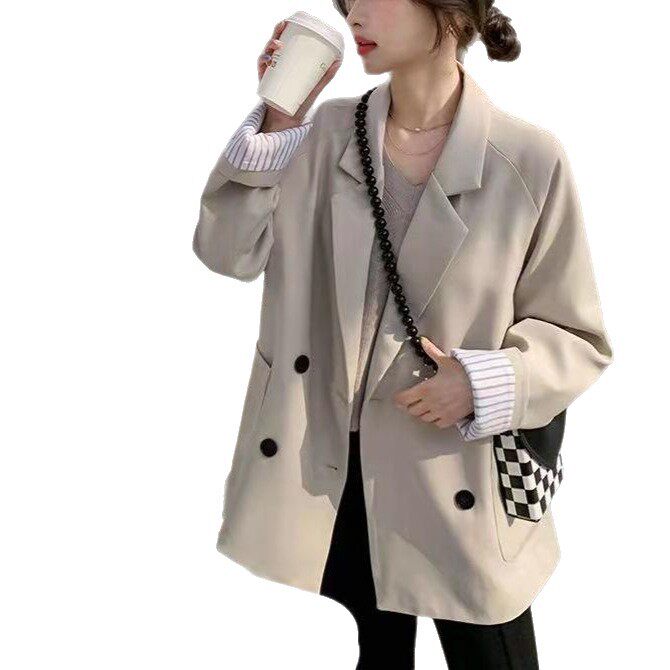 Áo khoác vest nữ công sở dáng trung bình, form rộng, tay dài, kiểu mới xuân thu — Màu trắng nhạt, đen, Màu trắng nhạt - phiên bản nâng cấp với chất liệu vải tốt hơn, Phiên bản nâng cấp màu đen với tay nghề tốt hơn