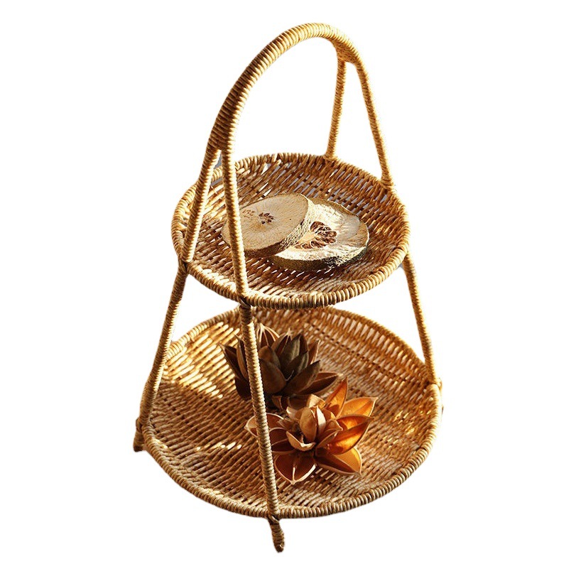 Ocio almacenamiento creativo multi-capa plato de fruta de estilo europeo plato de fruta seca de ratán-como hogar snack plato de dulces bandeja de té de la tarde cesta