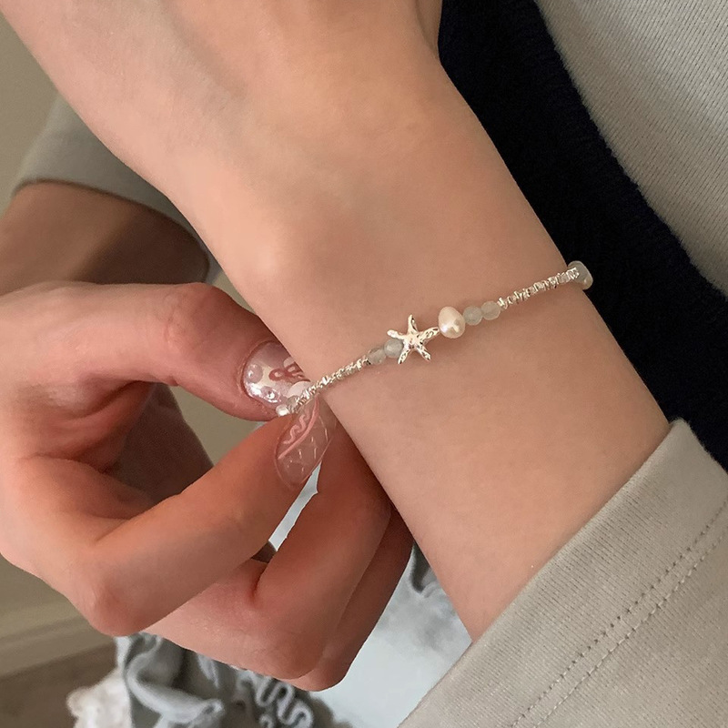 Korean Style Starfish Pearl Broken Silver Bracelet for Women Autumn Cute Style Niche Design Versatile Simple High-End Hand Jewelry