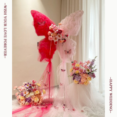 DIY ファンタジー模擬花カラーマッチングメッシュ蝶結婚式の装飾写真の背景の壁結婚式誕生日装飾品セット