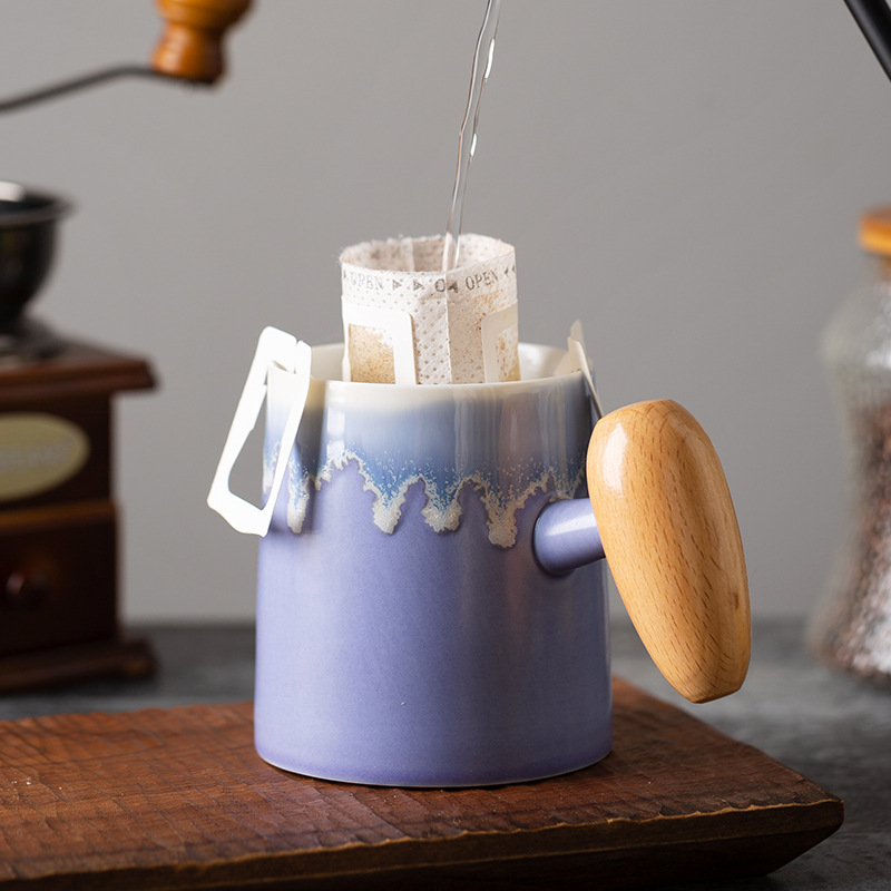 Taza de café con asa de madera retro minimalista nórdico, microondas de cerámica, taza de desayuno, taza de leche, taza, par de tazas