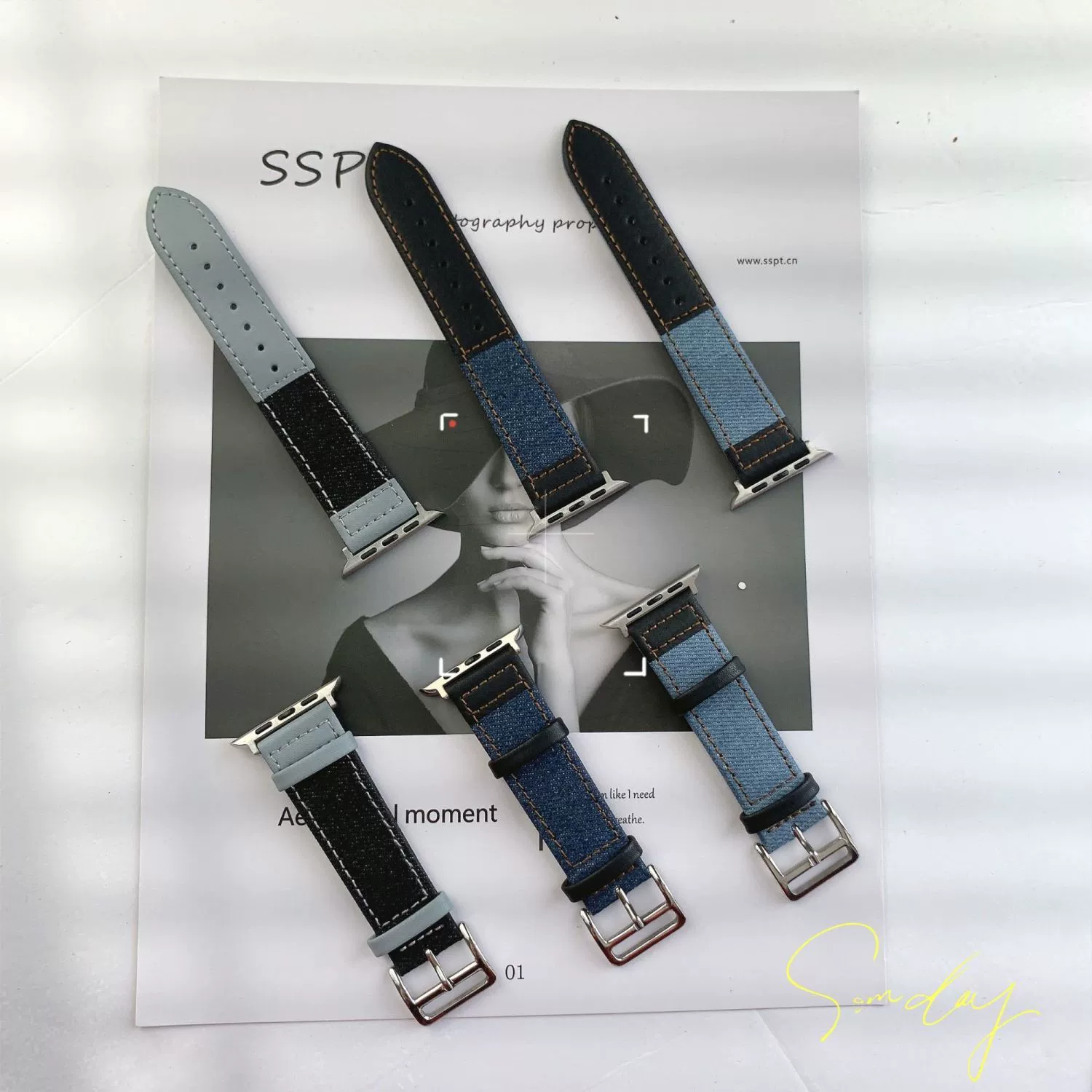 Совместимый ремешок Apple Watch из денима, вставка кожа iWatch567 дышащий холст ремешок AppleWatch8se