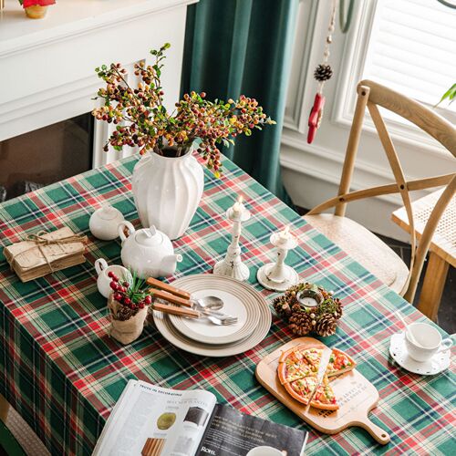 Yimanqiyun tablecloth yarn-dyed green plaid Christmas tablecloth American fabric rectangular factory direct supply