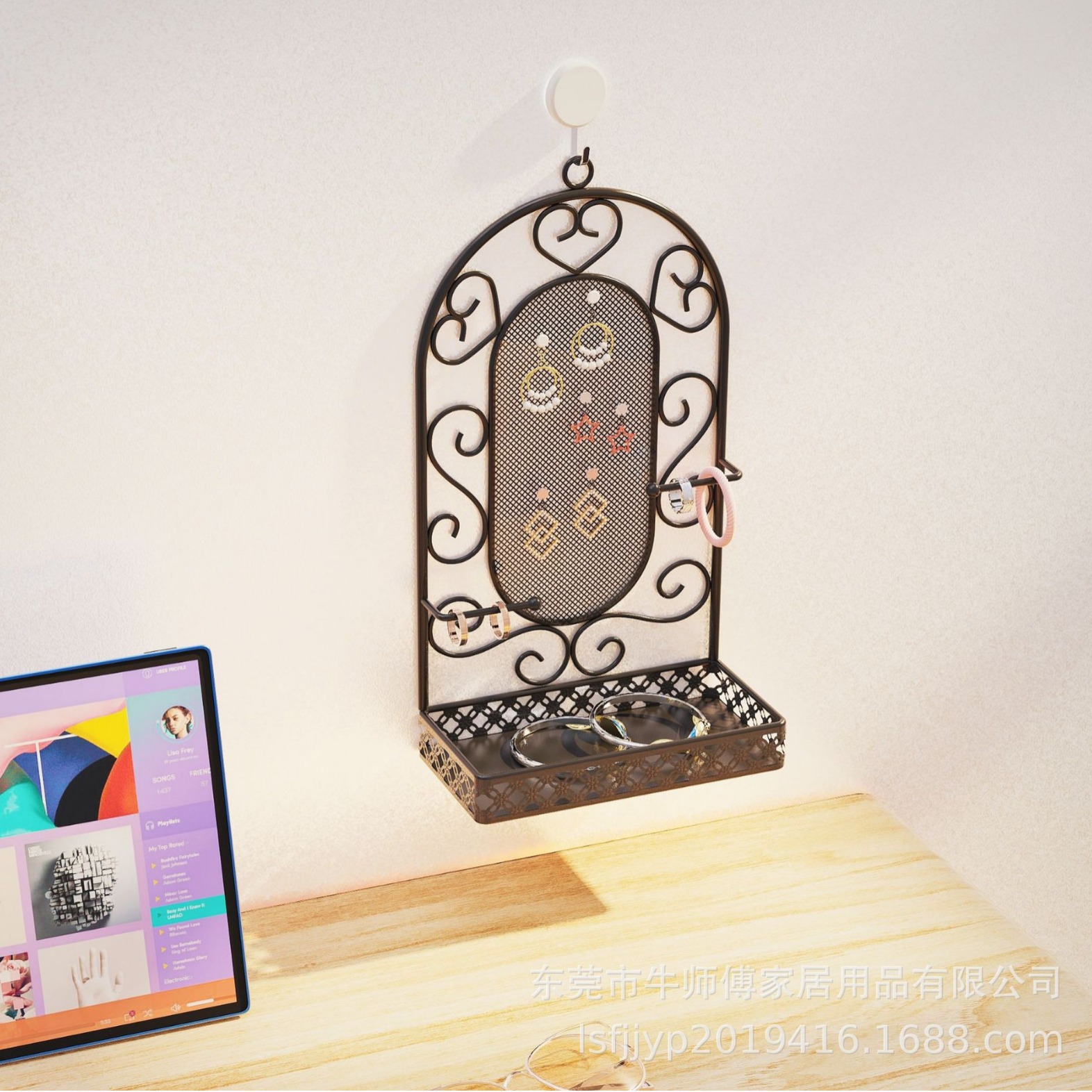 Holder de aretes de hierro forjado nórdico almacena estante de joyas de pared para mujeres estante de collar de anillo estante de joyas de exhibición de clips de orejas