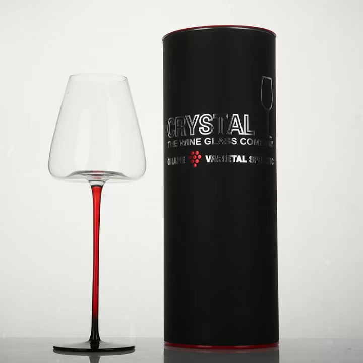 [Embalaje de caja de regalo] Copa de vino tinto de Borgoña, barriga grande, barra roja y negra, copa de vino, copa de vino, cristal de lujo ligero