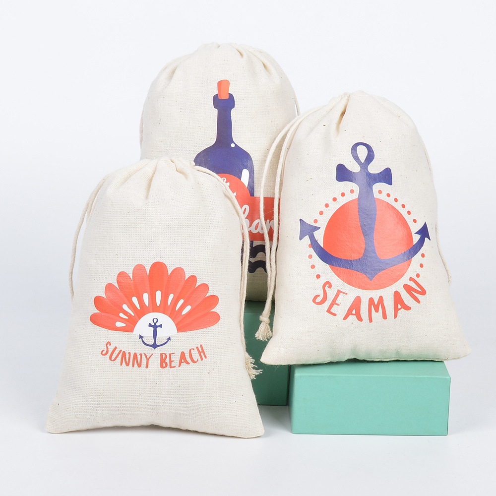 新品海滩主题婚礼派对棉布袋航海锚抽绳束口礼品袋儿童生日抽绳袋