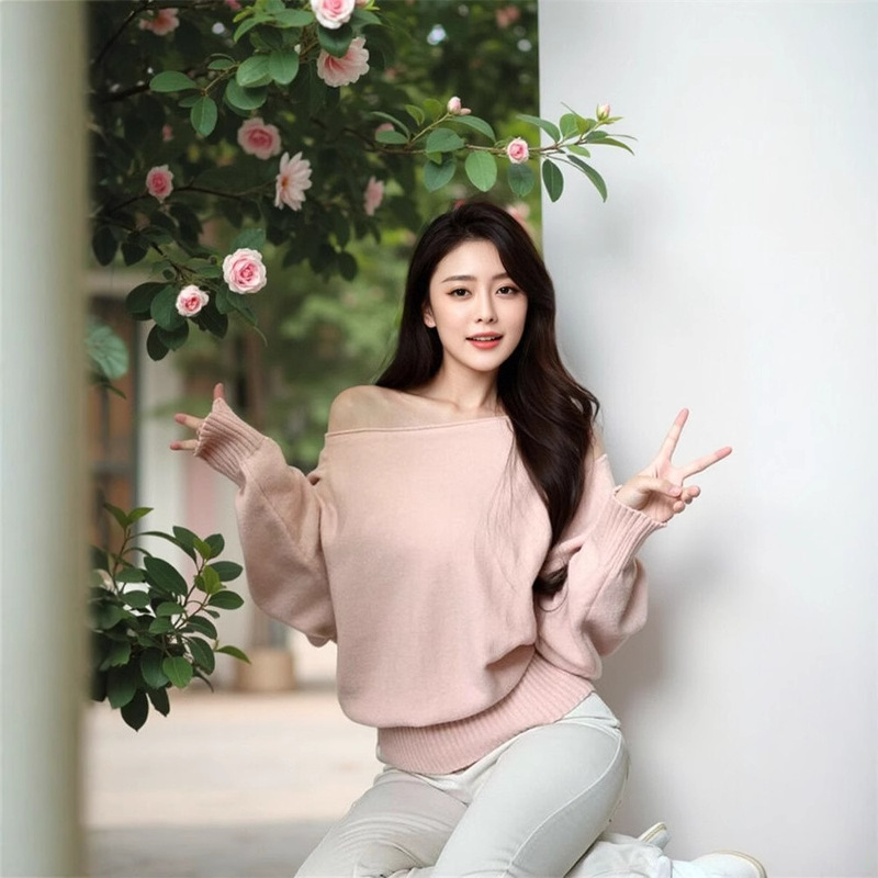 Gentle and Lazy Style Pink Sweater for Women, Autumn and Winter 2026 New Model, Inner Layer Knitwear, One-Shoulder Top Gentle and Lazy Style Pink Sweater for Women, Autumn and Winter 2026 New Model, Inner Layer Knitwear, One-Shoulder Top