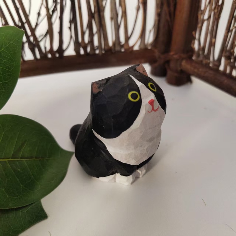可爱木雕小猫批发木质工艺品猫咪创意桌面装饰品纯实木手工雕刻|undefined