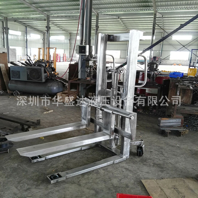 304不锈钢手动堆高车 液压堆垛车 电动手推车堆高机 手摇叉车