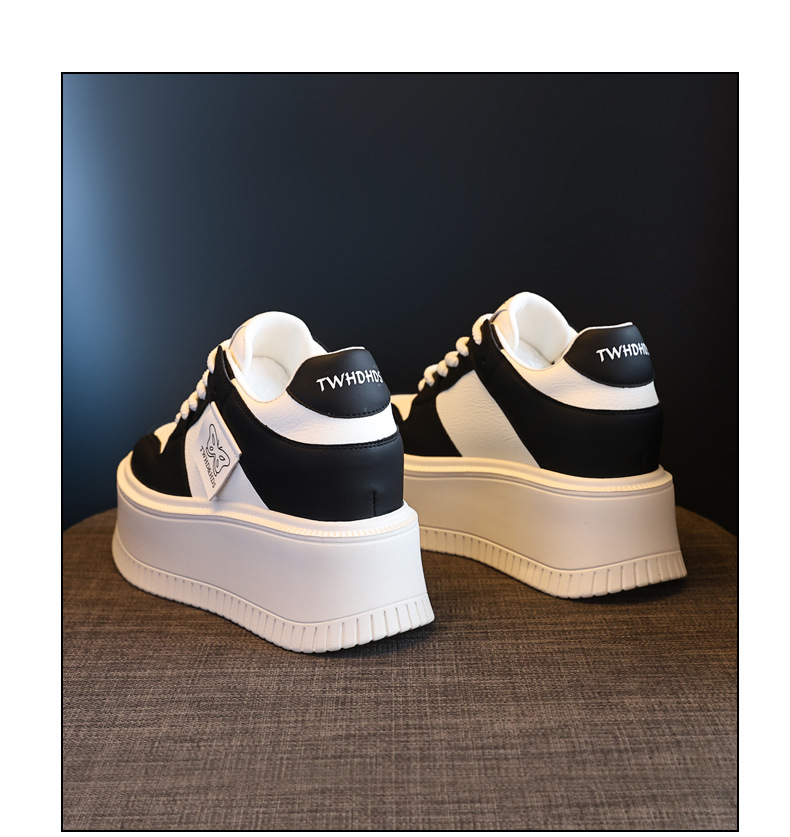 Giày sneaker nữ đế bánh xốp tăng chiều cao bên trong, phối đơn giản mùa hè thu 2024 — Màu be, Màu đen chi tiết 20