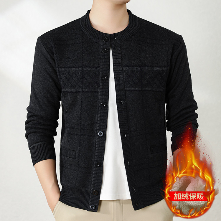 Otoño y invierno nuevo suéter de peluche chaqueta de hombre viejo camiseta de punto casual cardigan invierno cálido suéter de hombre