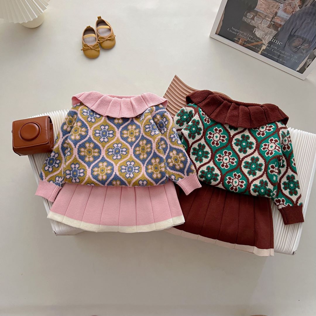 Stickad kofta för flickor mode cardigan till våren_voghion.com