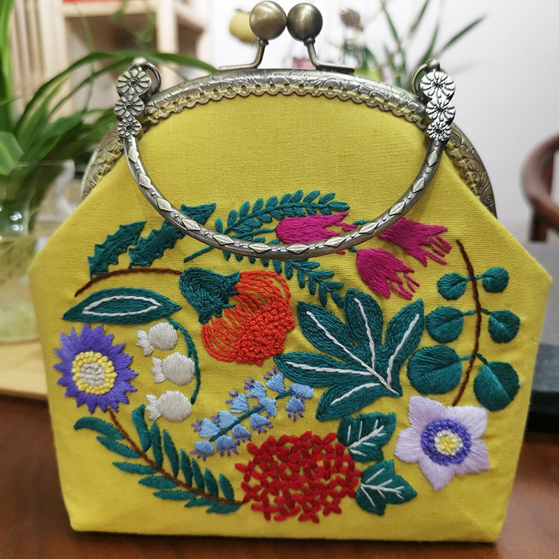 Bolso de mano bordado DIY, con estructura metálica, estilo Lu, artesanal, al por mayor