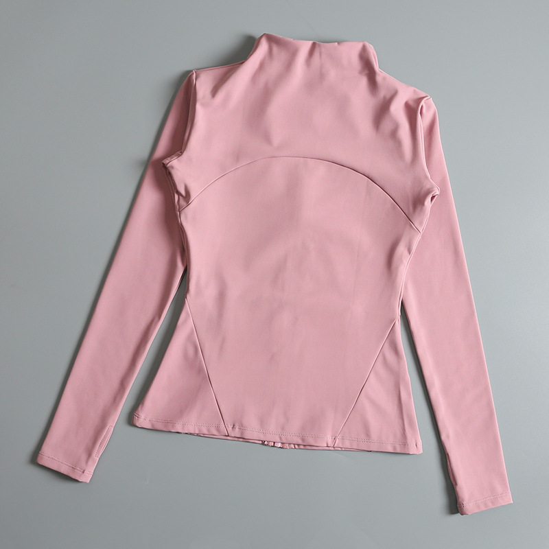 Slim fit sportvest voor dames, lente/herfst, lange mouwen, ritssluiting, opstaande kraag, ademend, geschikt voor fitness, hardlopen en bescherming tegen de zon._voghion.com