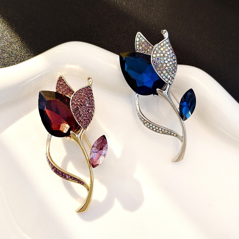 Elegante kristallen tulp broche voor dames hoogwaardige corsage speld_voghion.com