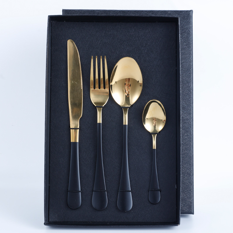 Caja de regalo negra + conjunto de cuatro piezas de oro negro