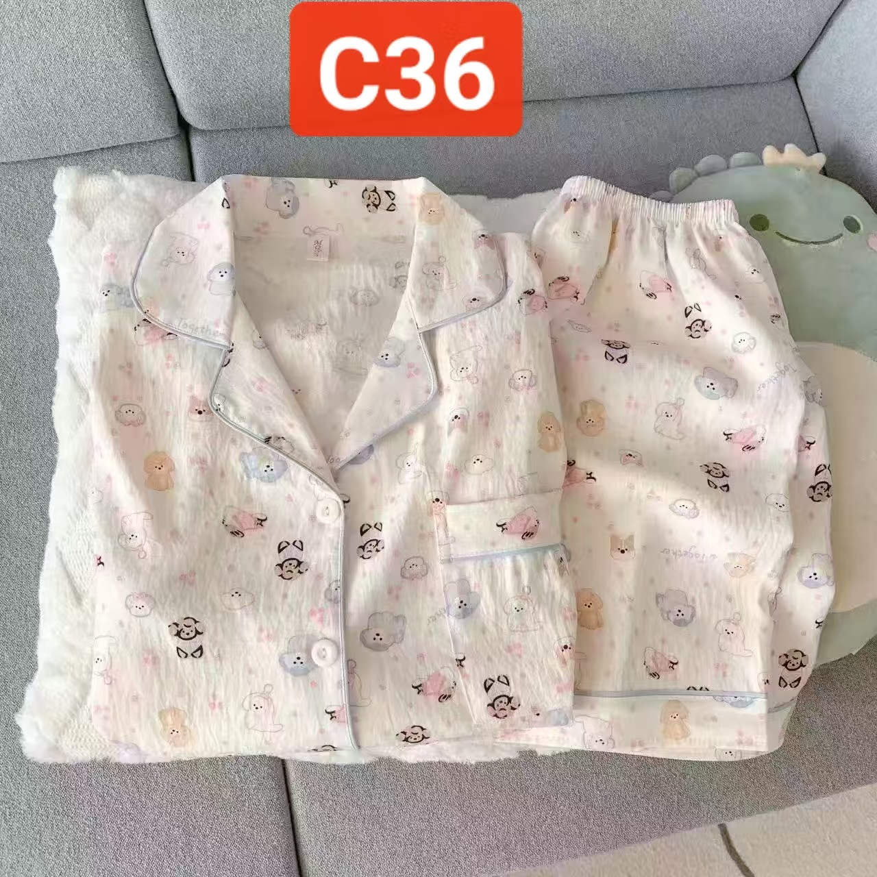 Al por mayor transfronterizo pantalones cortos de manga corta nubes pijamas de algodón de dibujos animados lindos cardigan con solapa primavera y otoño set de ropa para el hogar