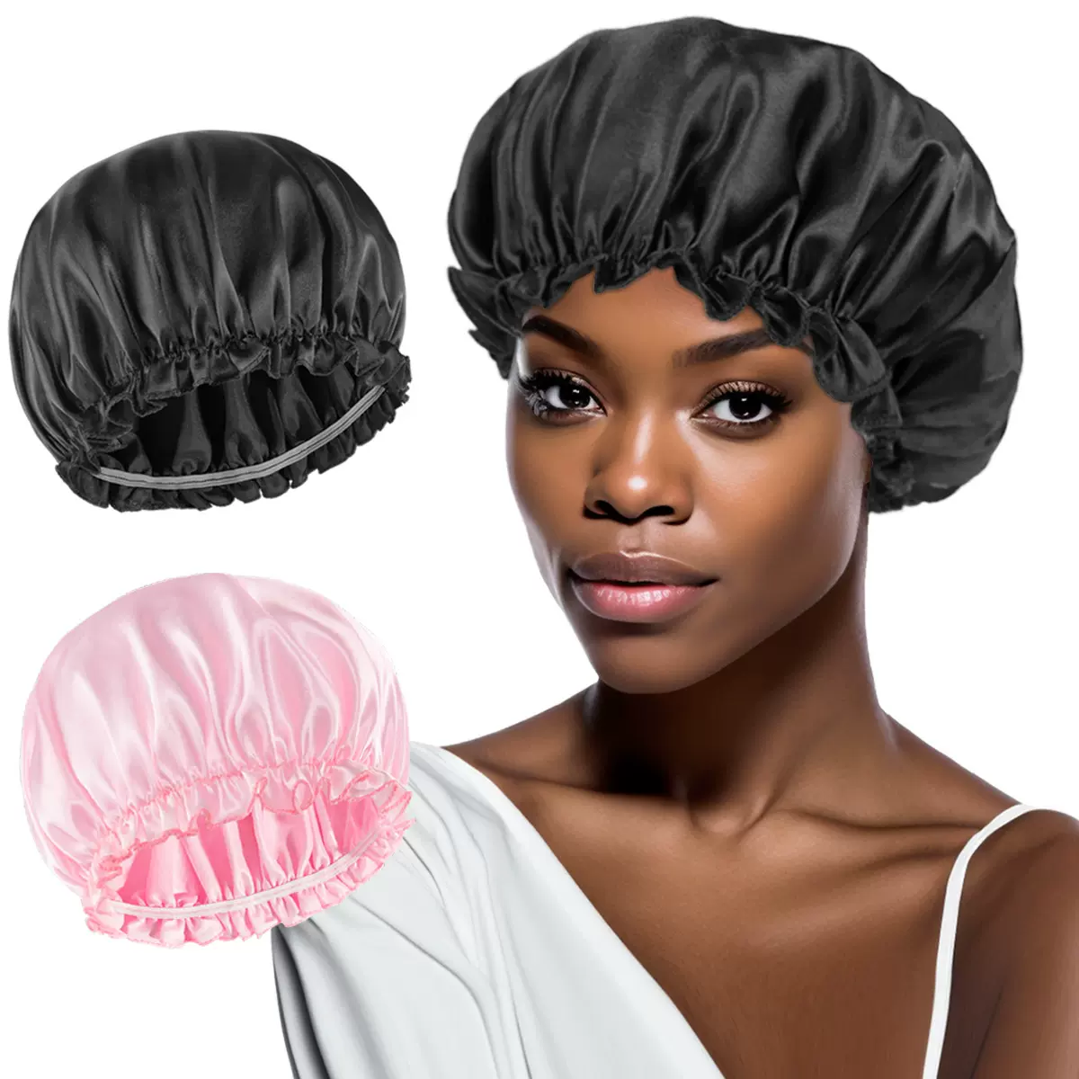 亚马逊热卖单层护发帽 睡帽女百搭弹力松紧洗漱色丁睡帽浴帽