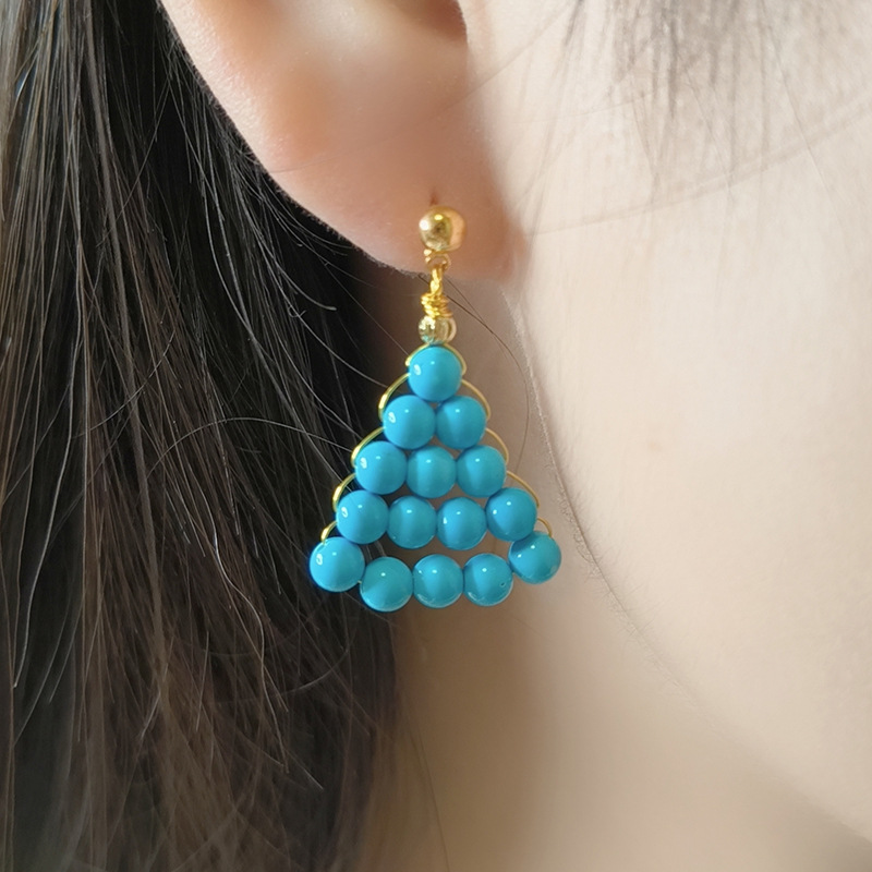 새로운 엔트리 럭셔리 청록색 귀걸이 하이 엔드 여성 라운드 비즈 S  귀걸이 맞춤형 틈새 심플 스타일