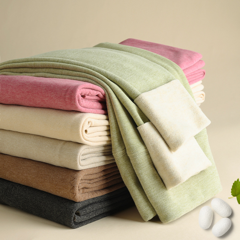 羊毛蚕丝秋裤女加厚加绒无痕发热高腰秋冬保暖裤女打底裤德绒线裤