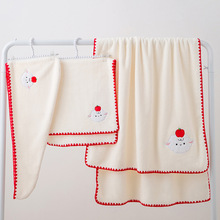 可爱苹果小羊珊瑚绒毛巾加厚儿童可裹式浴巾女洗头洗脸面巾沙滩巾