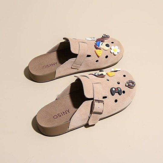 Vintage Birkenish Half Slippers for Women 2025 Spring New Outfit Soft Sole Comfortable Cave Shoes Cartoon Toe Slippers