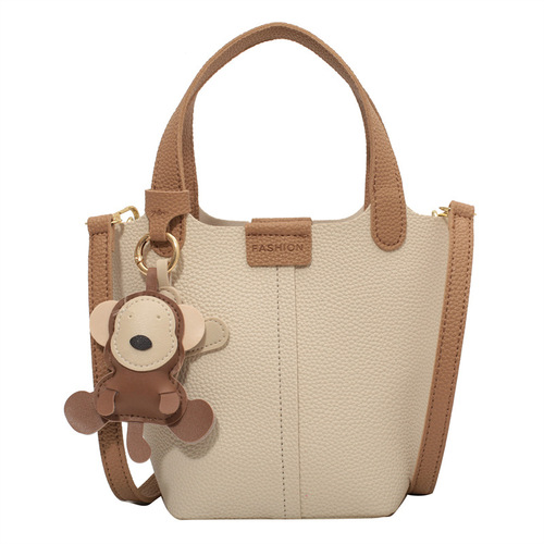  New Fashion Design Handbag with Lychee Pattern, Stylish Dry Vegetable Basket Single Shoulder Crossbody Water Bucket Bag