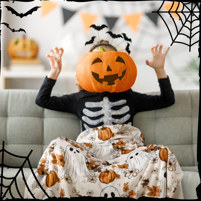 ハロウィーンかわいいボヘミアン風幽霊フランネル毛布秋カボチャ毛布ソファーベッドパーティー装飾|undefined
