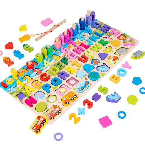 Children's wooden early education educational development multifunctional transportation logarithm board digital cognitive puzzle puzzle building block toys