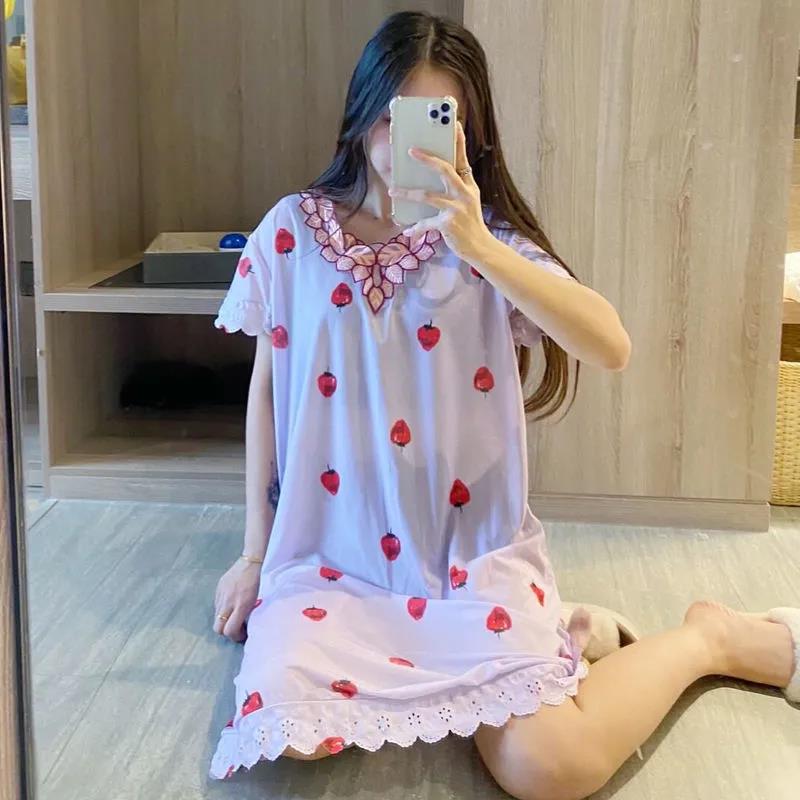 2023 camisón de las mujeres pijamas de verano estudiante delgado más tamaño de mediana edad vestido de una pieza desgaste del hogar Comercio exterior al por mayor