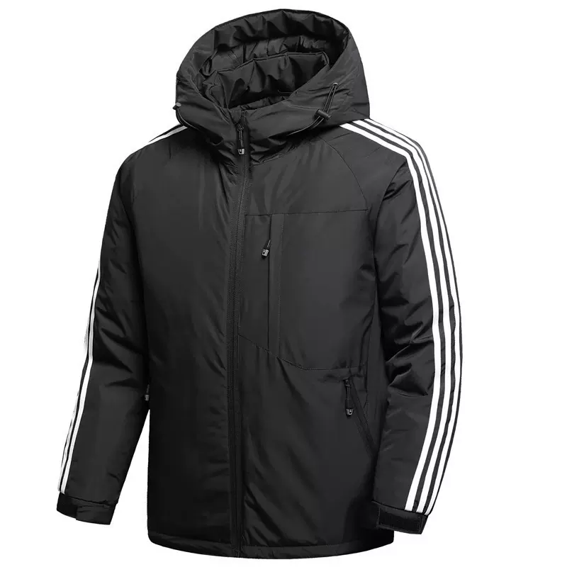 加工定制棉衣宽松保暖棉服男三条杠加厚保暖连帽经典外套加印LOGO