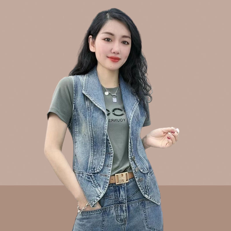 2024 Summer New Women's Denim Vest Outer Wear Women's Stylish Fashionable Explosions Small Stacked Jacket