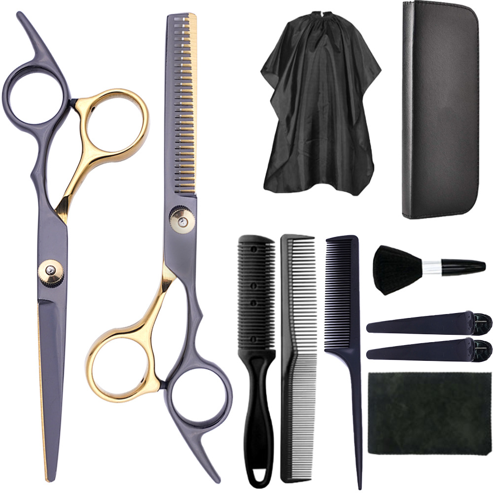 Fábrica al por mayor de 4 pulgadas tijeras de corte de pelo de acero inoxidable tijeras de corte de pelo profesional tijeras de corte de dientes maestra set tijeras planas
