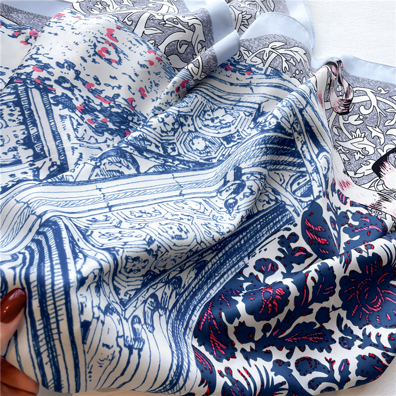 Kontrastfarbe, modischer Temperament-Schal für Damen, einfacher, leichter Luxus-Seidenschal, große Ausgabe, quadratischer Schal, 90 cm_voghion.com