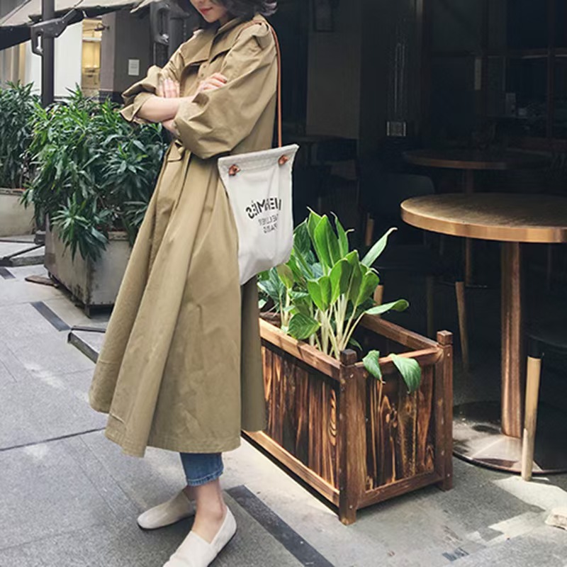 思萌气质卡其色中长款大风衣女2024新款流行韩版复古港味薄款外套