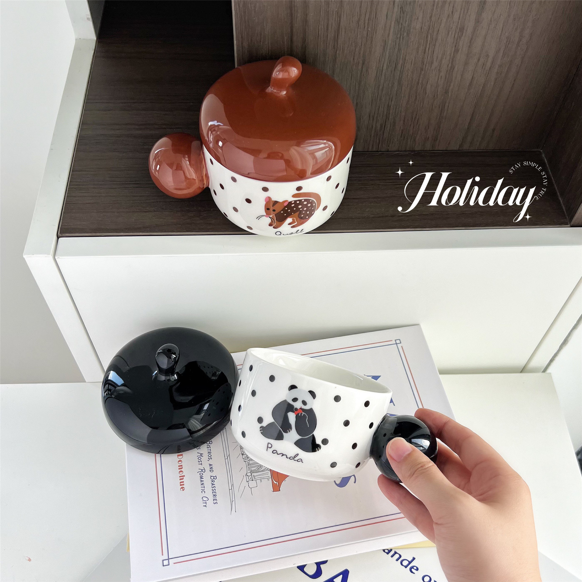 Caricatura encantadora serie de caramelo de cerámica taza de copa con cubierta de oficina dormitorio de niñas taza de agua bebida taza de regalo