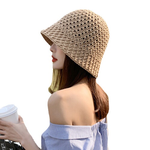 Internet celebrity same style women's sun hat summer beach small brim simple sun hat travel vacation woven bucket fisherman hat
