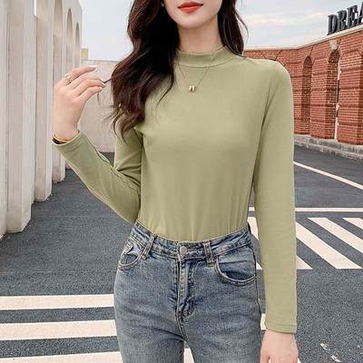 Coconut Oil Base Shirt Women's 2023 Autumn and Winter New Korean Style Slim-fit Slimming Fleece-lined Crewneck Long-sleeved All-match Warm Top