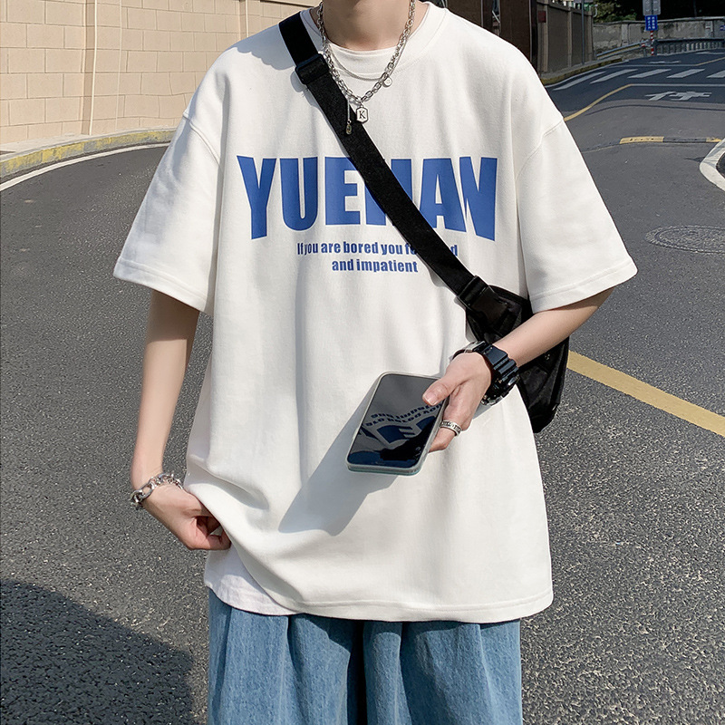 T-Shirt for Men, Short-Sleeved, Summer Trendy Brand, Ins Hong Kong Style, Versatile, 2022 Letter Print, Loose Fit, Casual and Versatile