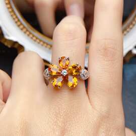 天然S925银黄水晶戒指5*7mm轻奢高级感项链 新款网红饰品批发